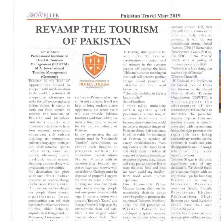 Revamp the Tourism of Pakistan — Published article by Umar Khan in Traveller International Weekly 2019.